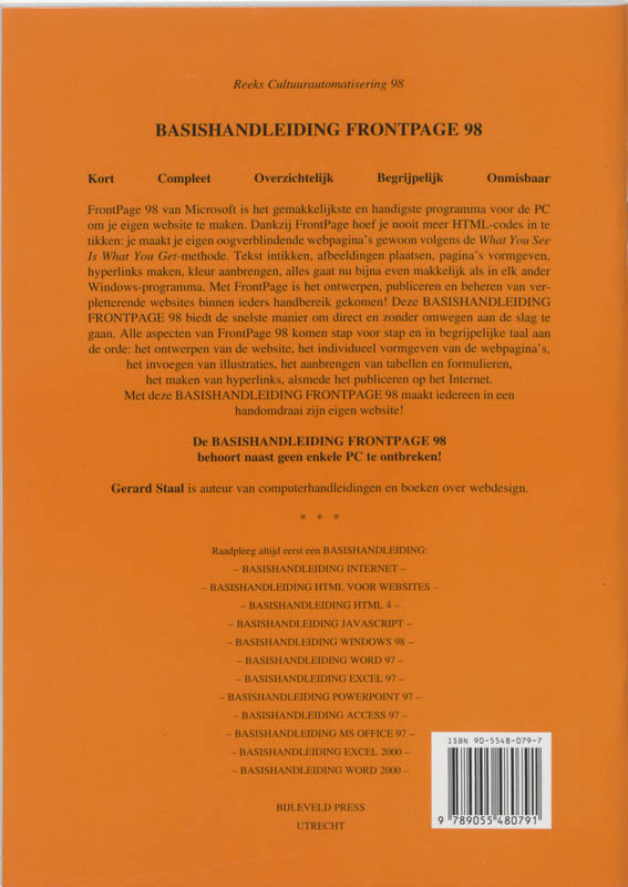 Achterkant van Basishandleiding FrontPage 98