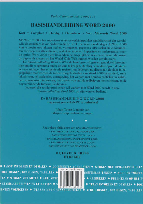Achterkant van Basishandleiding Word 2000