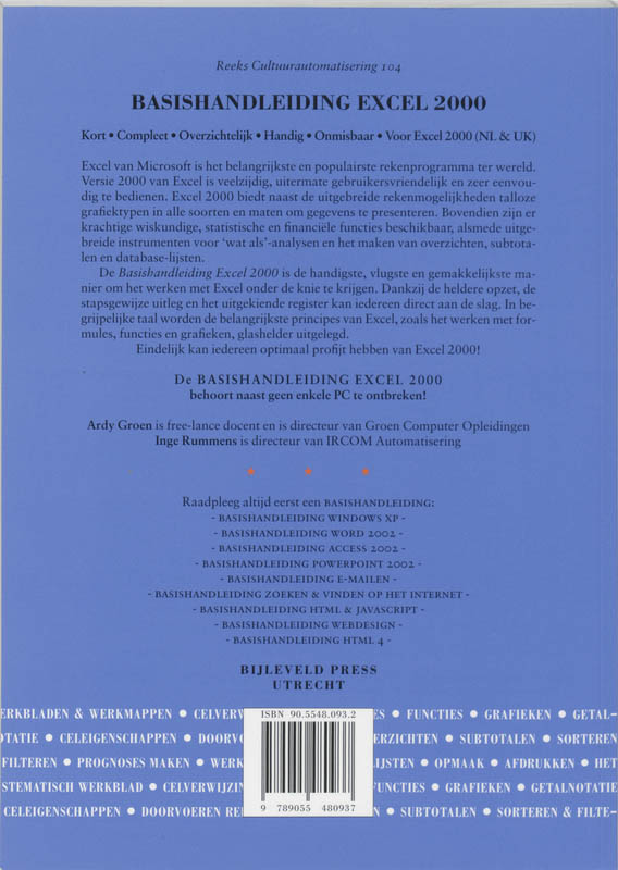 Achterkant van Basishandleiding Excel 2000
