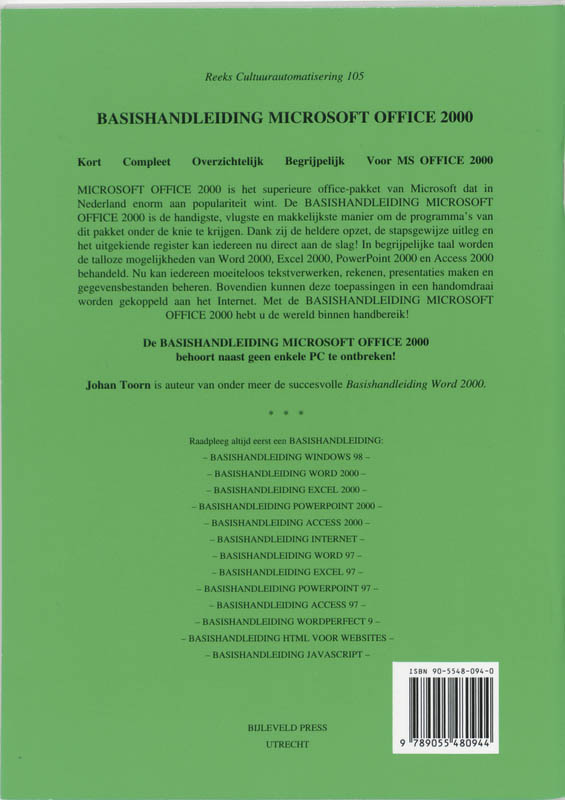 Achterkant van Basishandleiding Microsoft Office 2000
