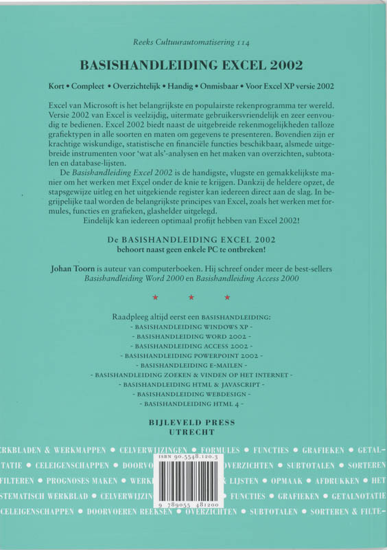 Achterkant van Basishandleiding Excel 2002