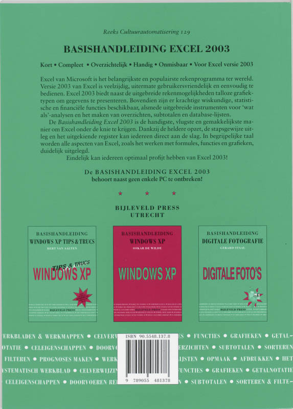Achterkant van Basishandleiding Excel 2003