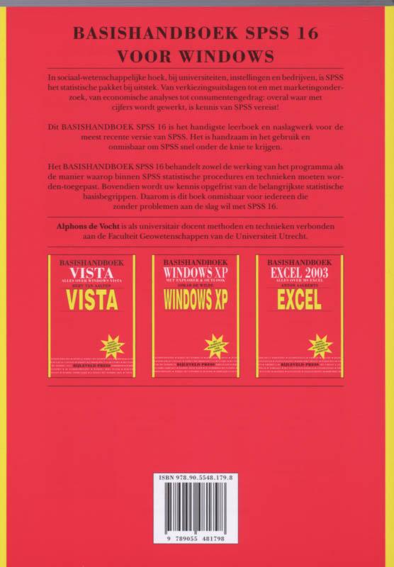 Achterkant van Basishandboek SPSS 16 Windows