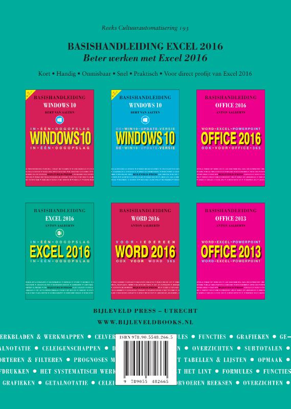 Achterkant van Basishandleiding Beter werken met Excel 2016