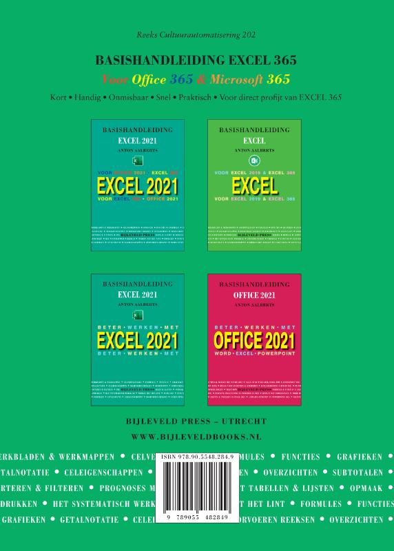 Achterkant van Basishandleiding Excel 365