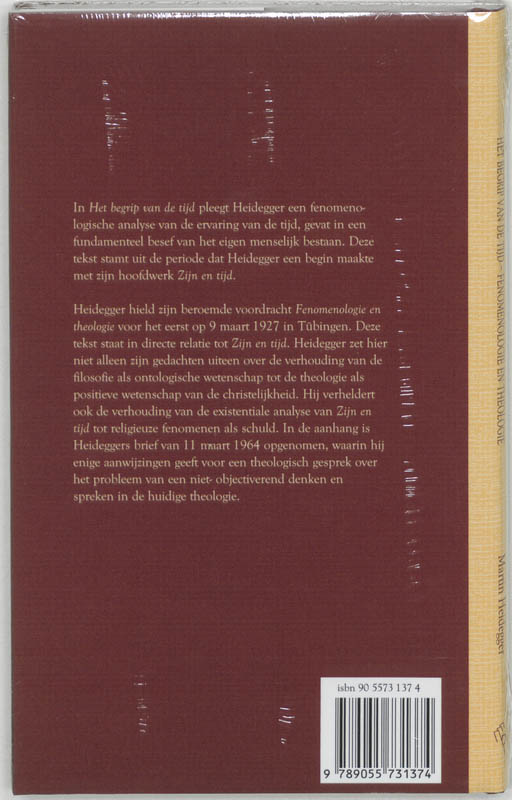 Achterkant van Het begrip tijd . Fenomenologie en theologie