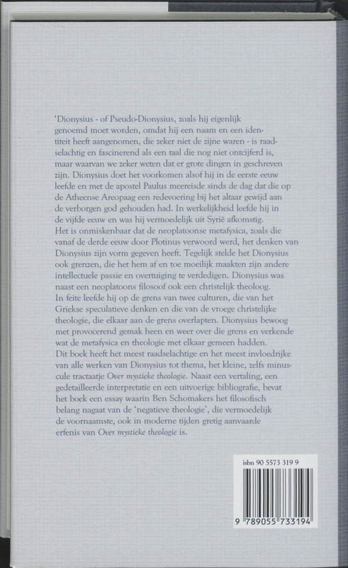 Achterkant van Over mystieke theologie