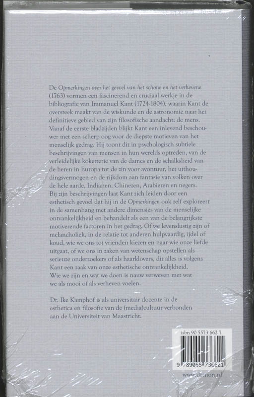 Achterkant van Opmerkingen over het gevoel van het schone en het verhevene