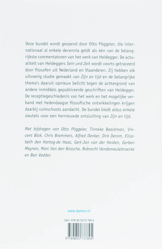 Achterkant van De actualiteit van Martin Heideggers 'Zijn en tijd'