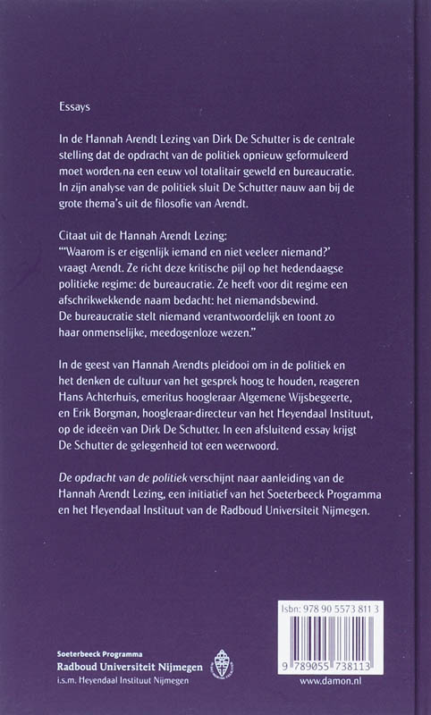Achterkant van De Opdracht van de Politiek