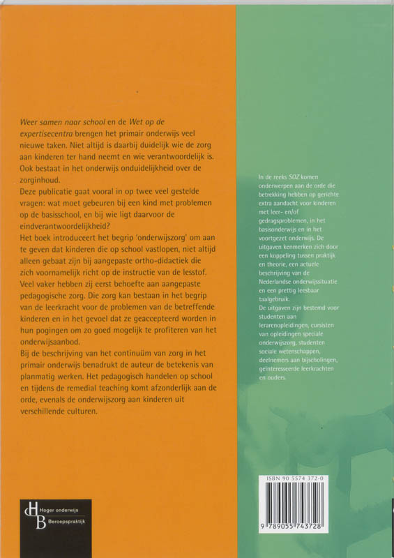 Achterkant van Onderwijszorg in het primair onderwijs