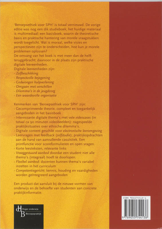 Achterkant van Basisboek Beroepsethiek voor SPH