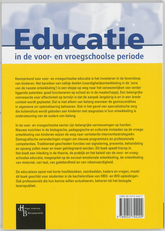 Achterkant van Educatie in de voor- en vroegschoolse periode