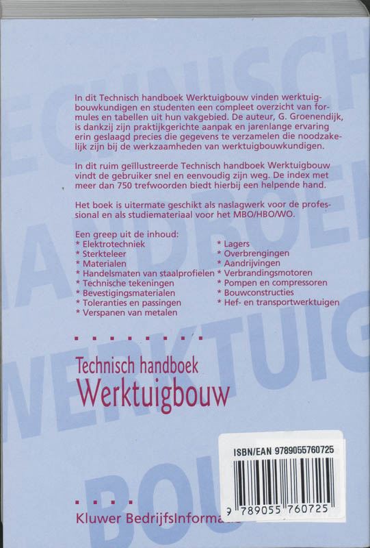 Achterkant van Technisch handboek werktuigbouw