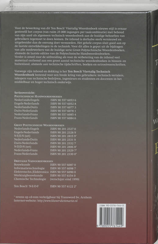 Achterkant van Engels-Duits-Frans-Nederlands