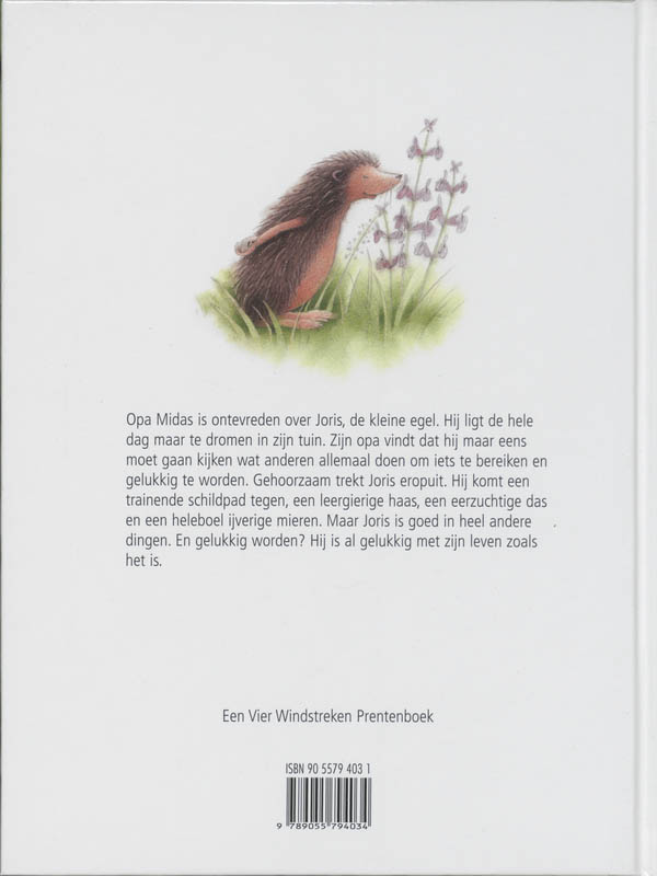 Achterkant van Joris, de gelukkige egel
