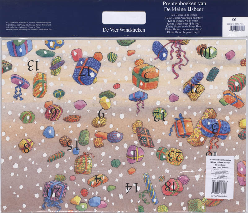 Achterkant van Kleine IJsbeer bezorgt de kerstpost reuzenadventskalender