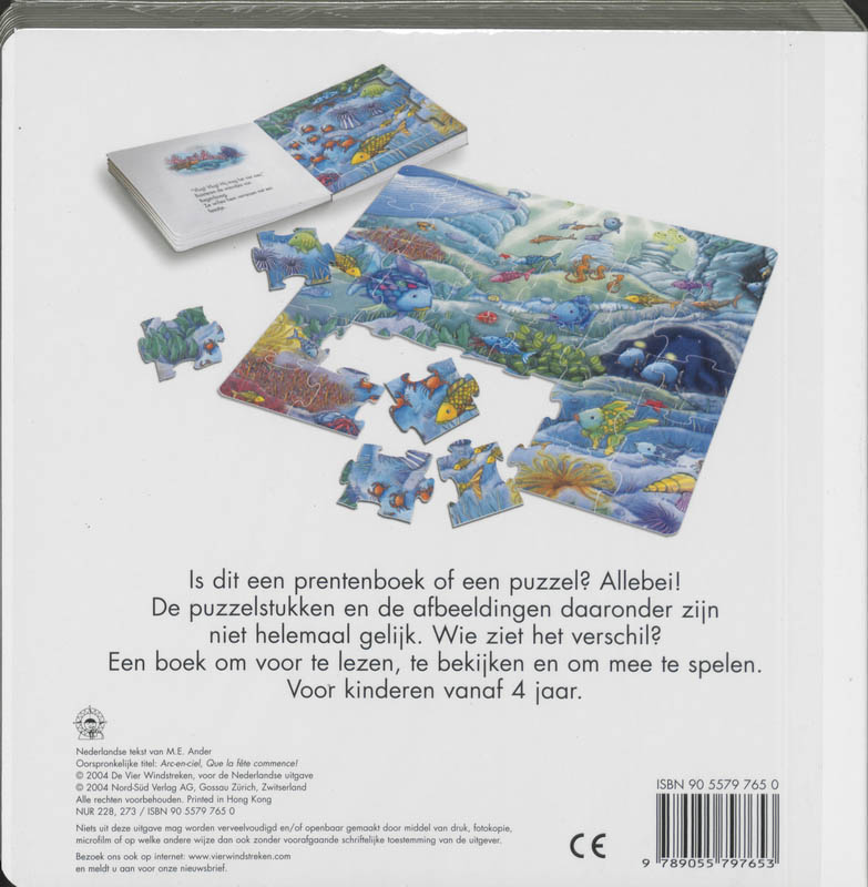 Achterkant van puzzelboek de mooiste vis van de zee viert feest!