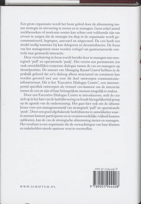 Achterkant van Managing Beyond Control
