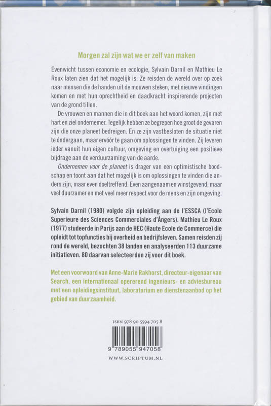 Achterkant van Ondernemen voor de planeet