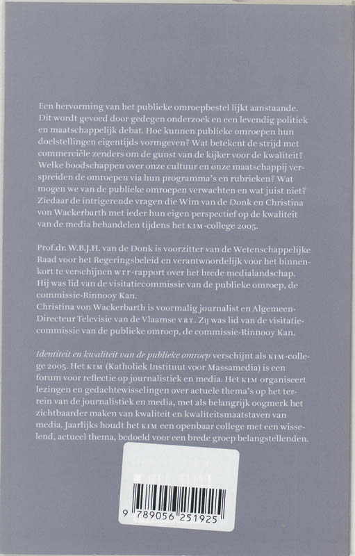 Achterkant van Identiteit en kwaliteit van de publieke omroep