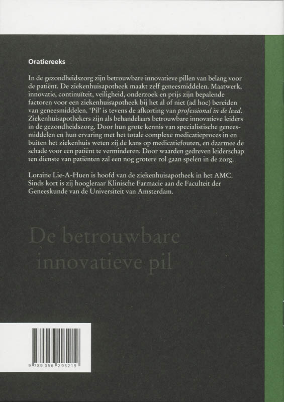 Achterkant van De betrouwbare innovatieve pil