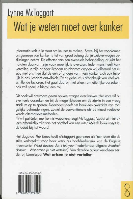 Achterkant van Wat je weten moet over kanker
