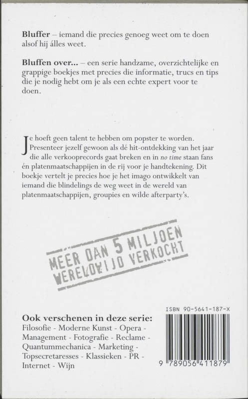 Achterkant van Bluffen over de popbusiness