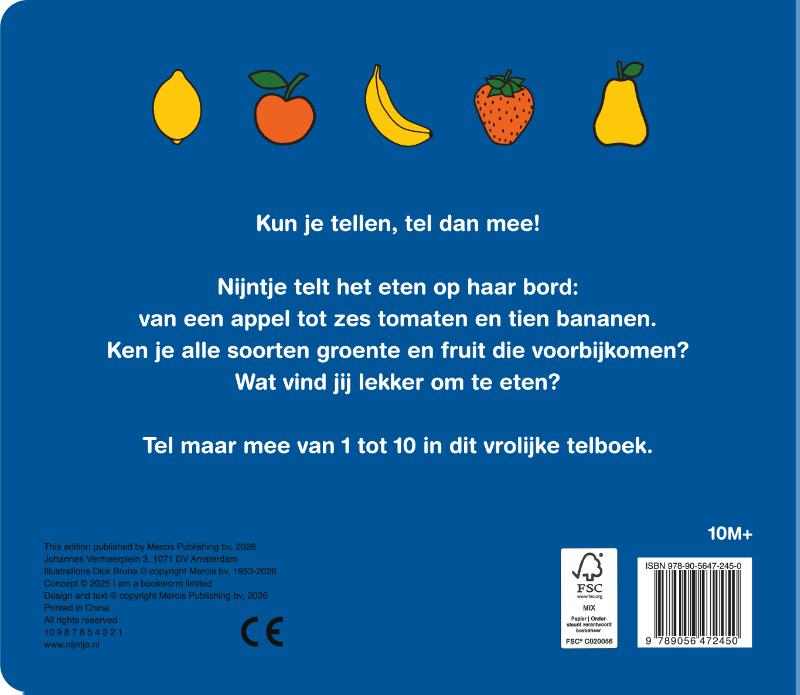 Achterkant van nijntje telboek, groente en fruit