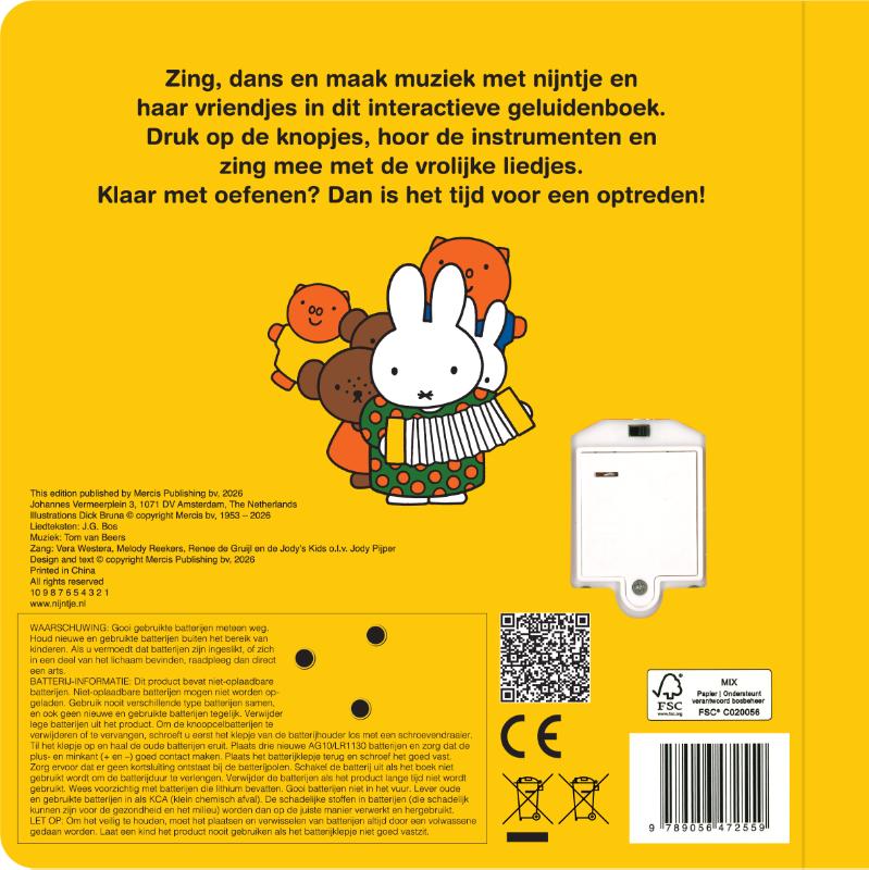 Achterkant van geluidenboek, dansen en zingen met nijntje
