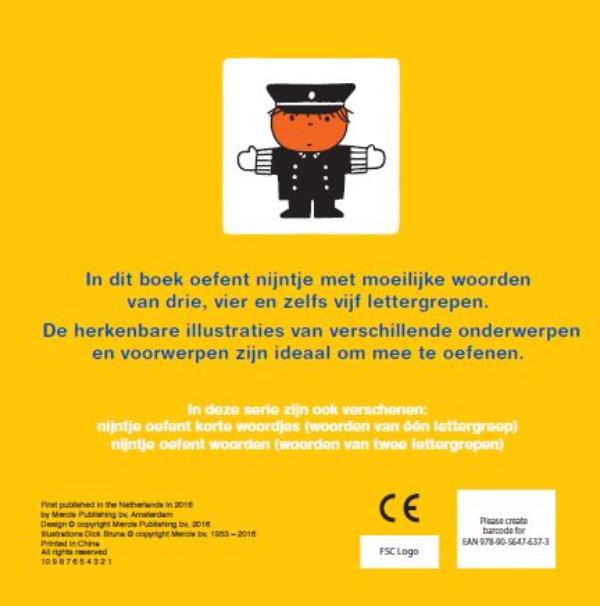 Achterkant van Nijntje oefent moeilijke woorden