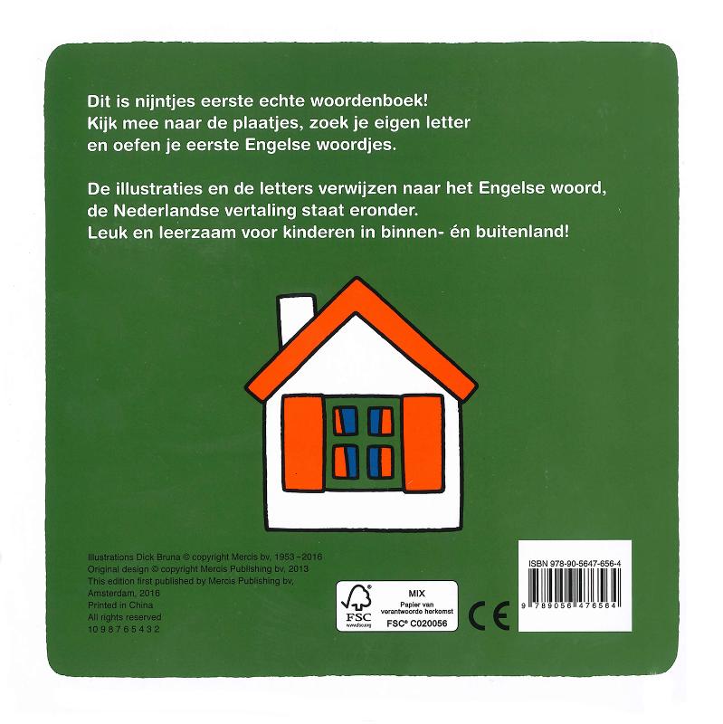 Achterkant van Nijntjes eerste woordenboek Engels-Nederlands