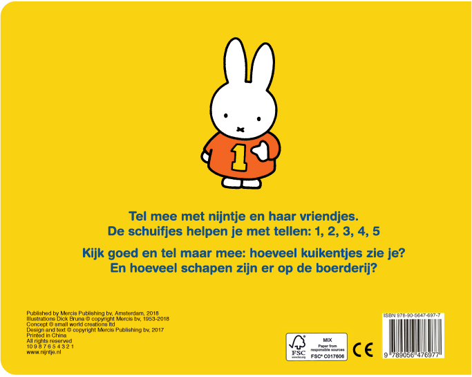 Achterkant van tellen met nijntje, 1,2, tel je mee