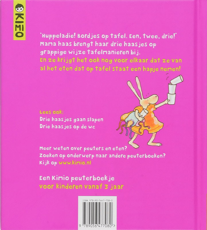 Achterkant van Drie haasjes gaan eten