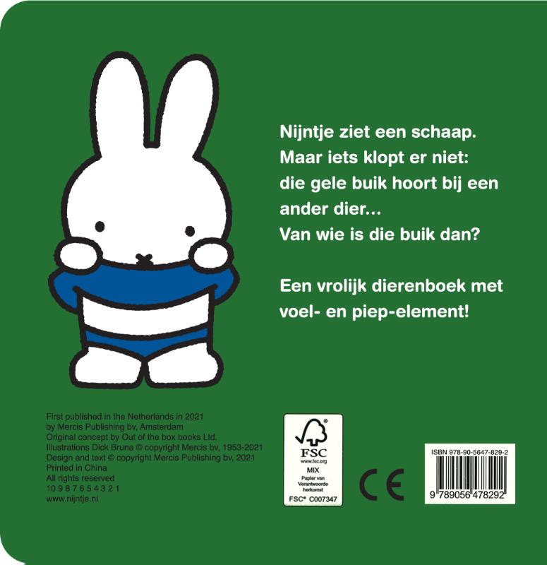 Achterkant van nijntje voelboek dieren
