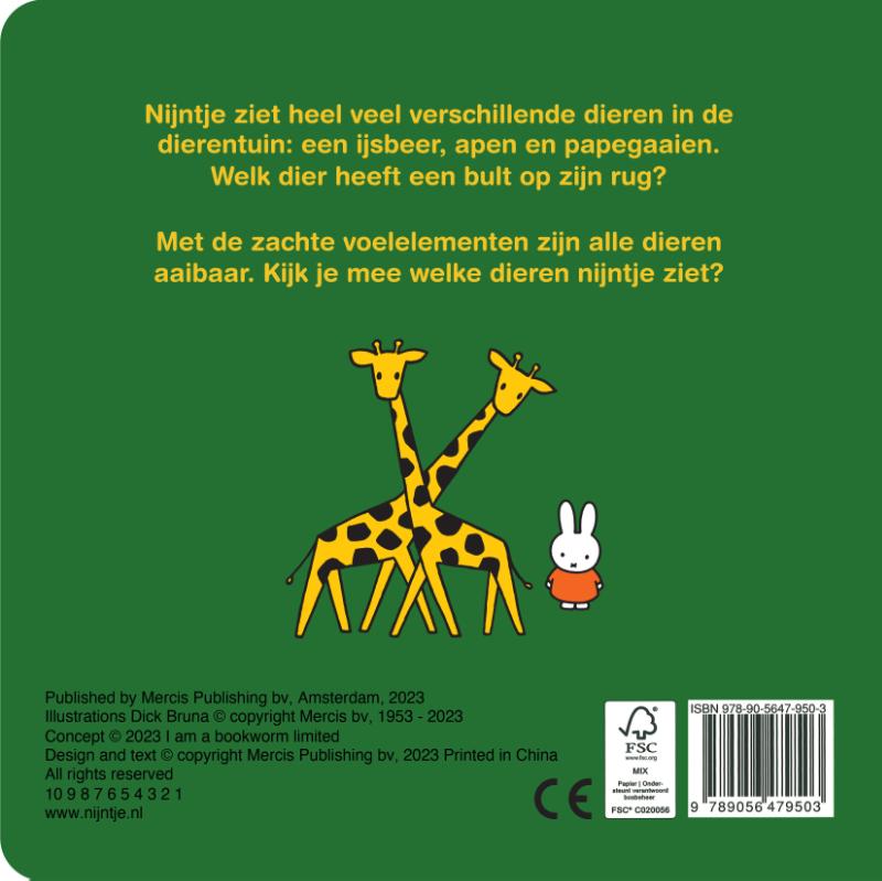 Achterkant van voelboek, met nijntje naar de dierentuin