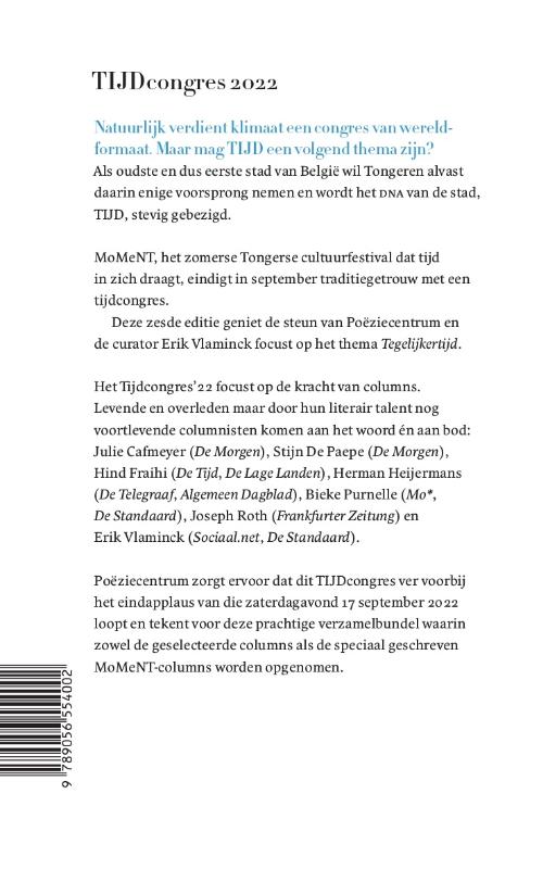 Achterkant van TIJDcongres. Tegelijkertijd