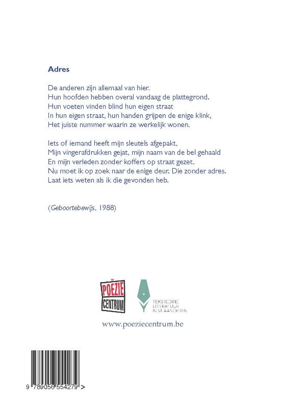 Achterkant van Adresboek van een dichter