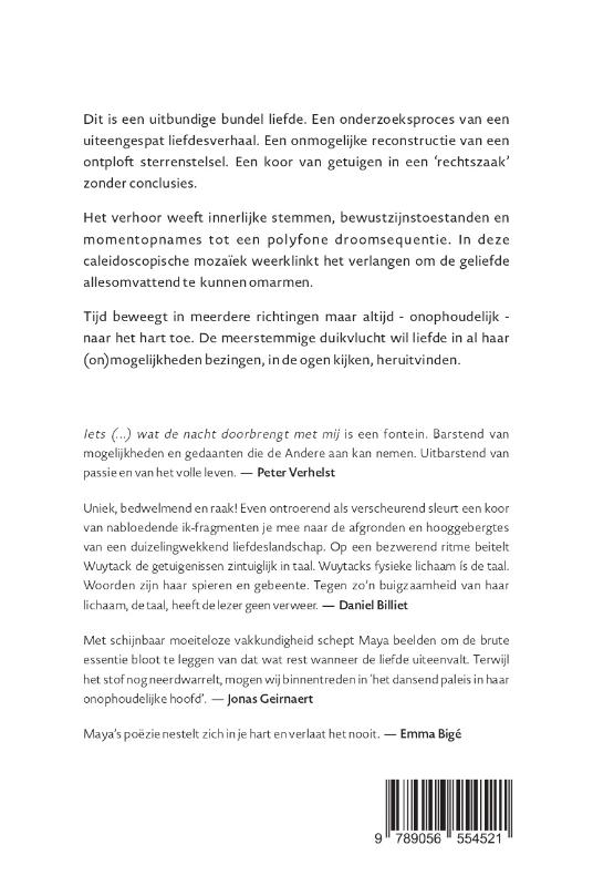 Achterkant van Iets wat raaskalt iets wat stil is iets wat breekt iets wat overblijft iets wat de nacht doorbrengt met mij