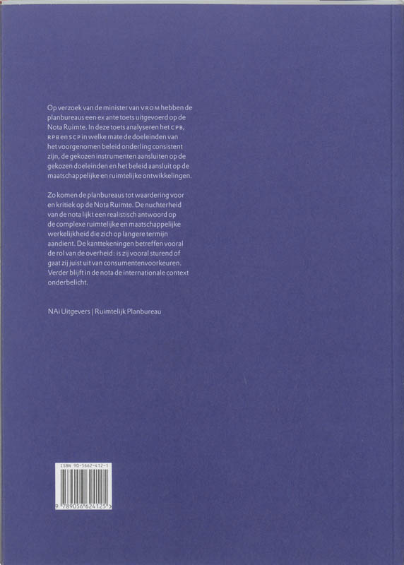 Achterkant van Ex ante toets Nota Ruimte