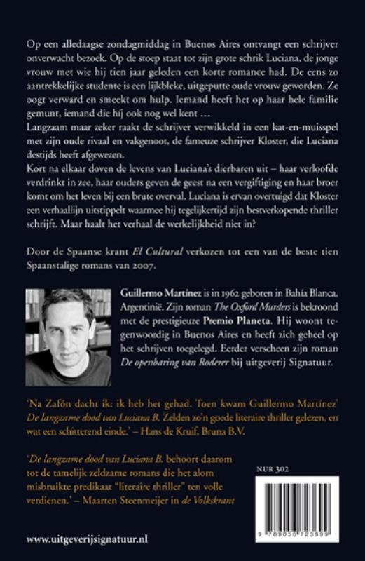 Achterkant van De langzame dood van Luciana B.