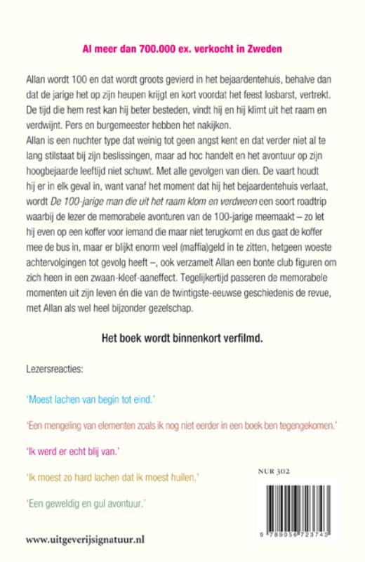 Achterkant van De 100-jarige man die uit het raam klom en verdween