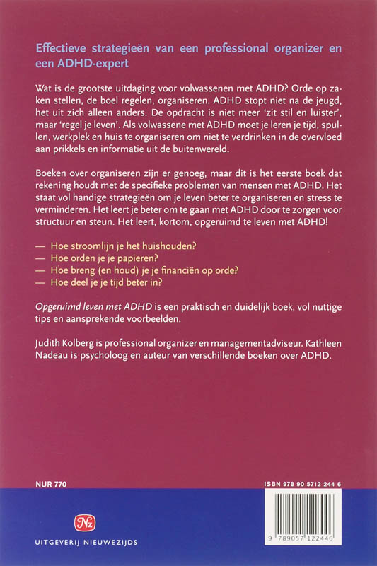 Achterkant van Opgeruimd leven met ADHD