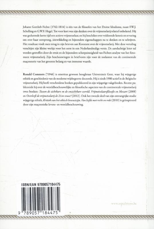 Achterkant van Filosofie van de vrijmetselarij