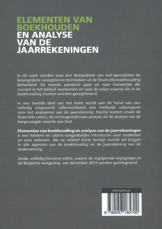 Achterkant van Elementen van boekhouden en analyse van de jaarrekeningen (zesde, herziene editie)