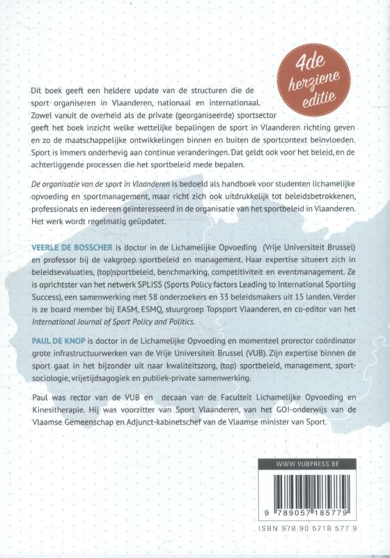 Achterkant van De organisatie van de sport in Vlaanderen