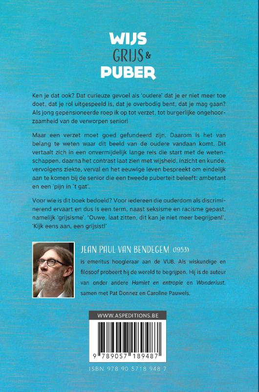 Achterkant van Wijs, grijs & puber
