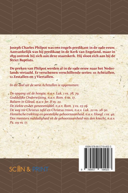 Achterkant van Eerste Achttal Leerredenen
