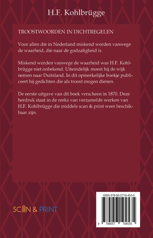 Achterkant van Troostwoorden in dichtregelen