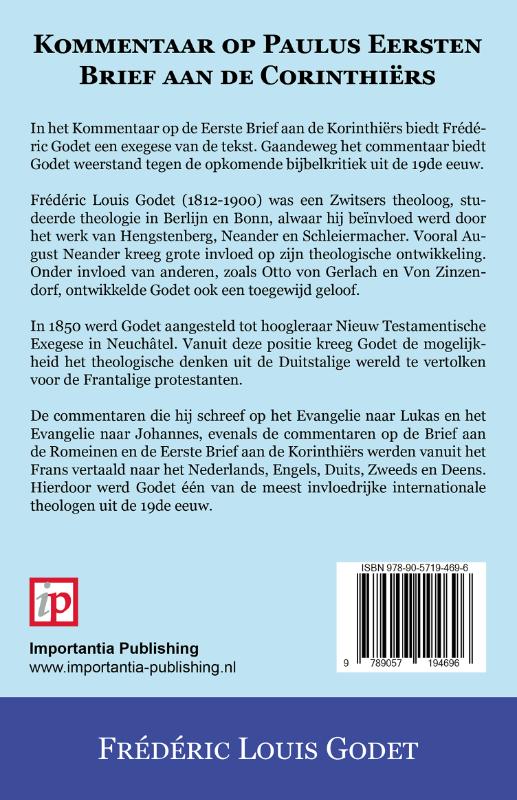 Achterkant van Kommentaar op Paulus Eersten Brief aan de Corinthiërs
